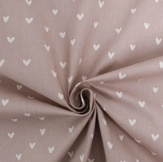 Coton enduit coeurs fond taupe
