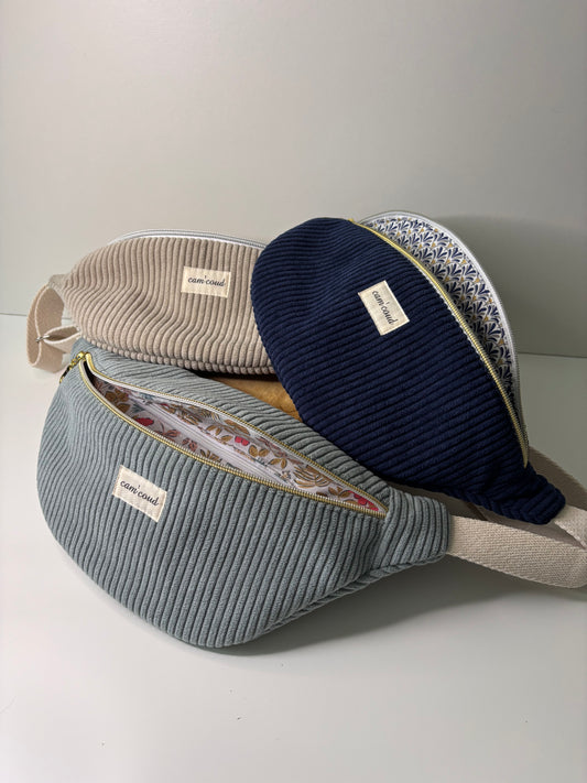 Sac banane en velours côtelé sur-mesure personnalisé avec tissu au choix.