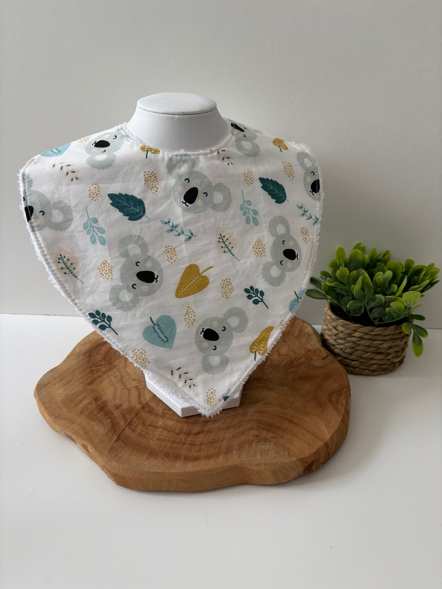 Bavoir bandana lavable pour bébé, motif koala, doux et absorbant avec éponge de bambou, à utiliser sous surveillance d’un adulte