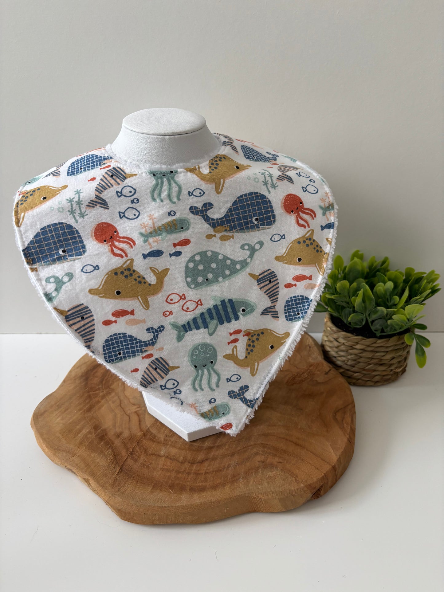Bavoir bandana lavable pour bébé, motif marin, doux et absorbant avec éponge de bambou, à utiliser sous surveillance d’un adulte