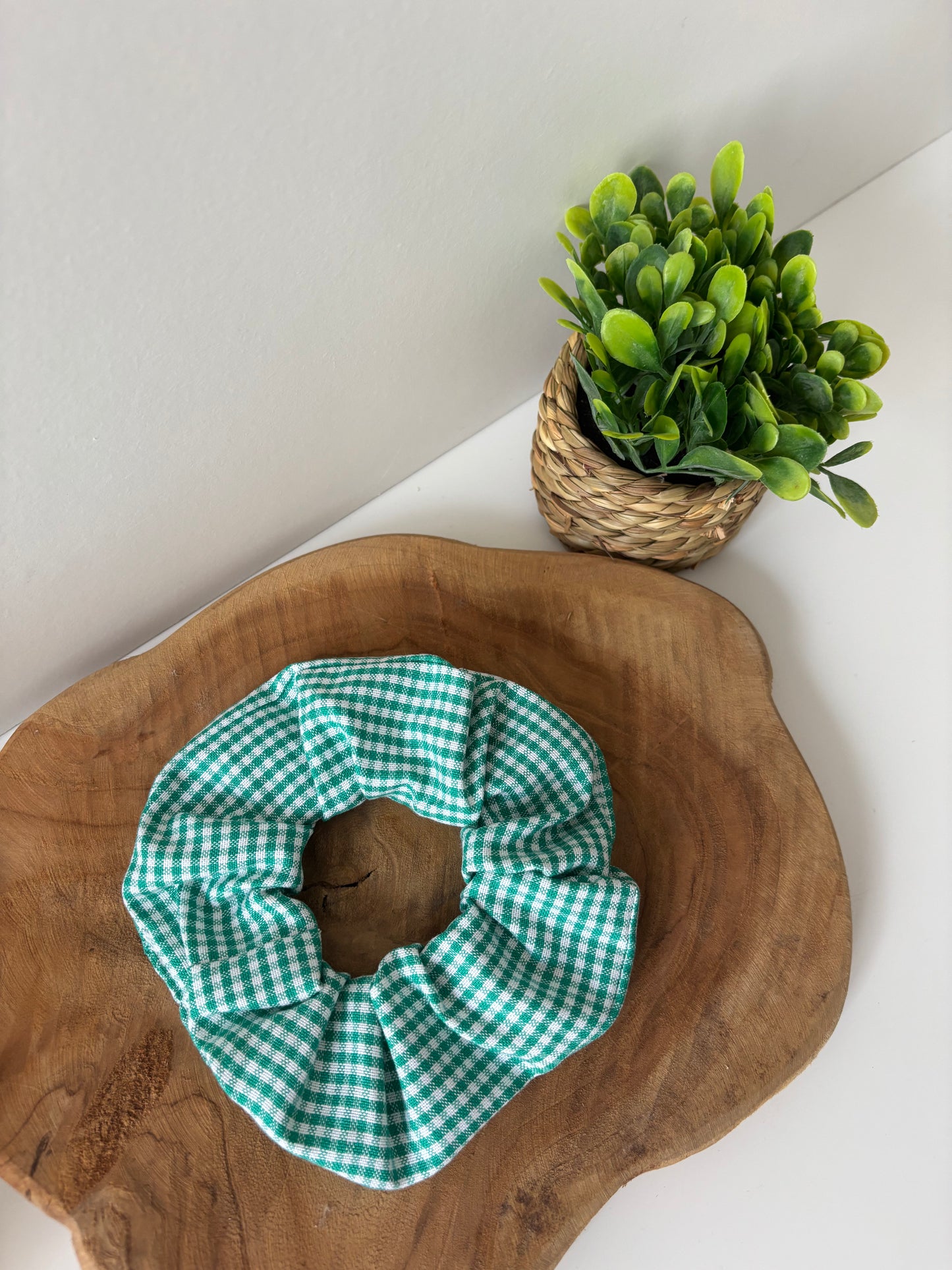 Élastique cheveux motif petits carreaux vert émeraude