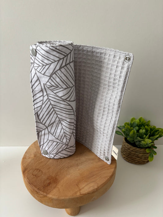 Essuie-tout lavable 6 feuilles, motif feuilles grises, double face coton et nid d’abeille