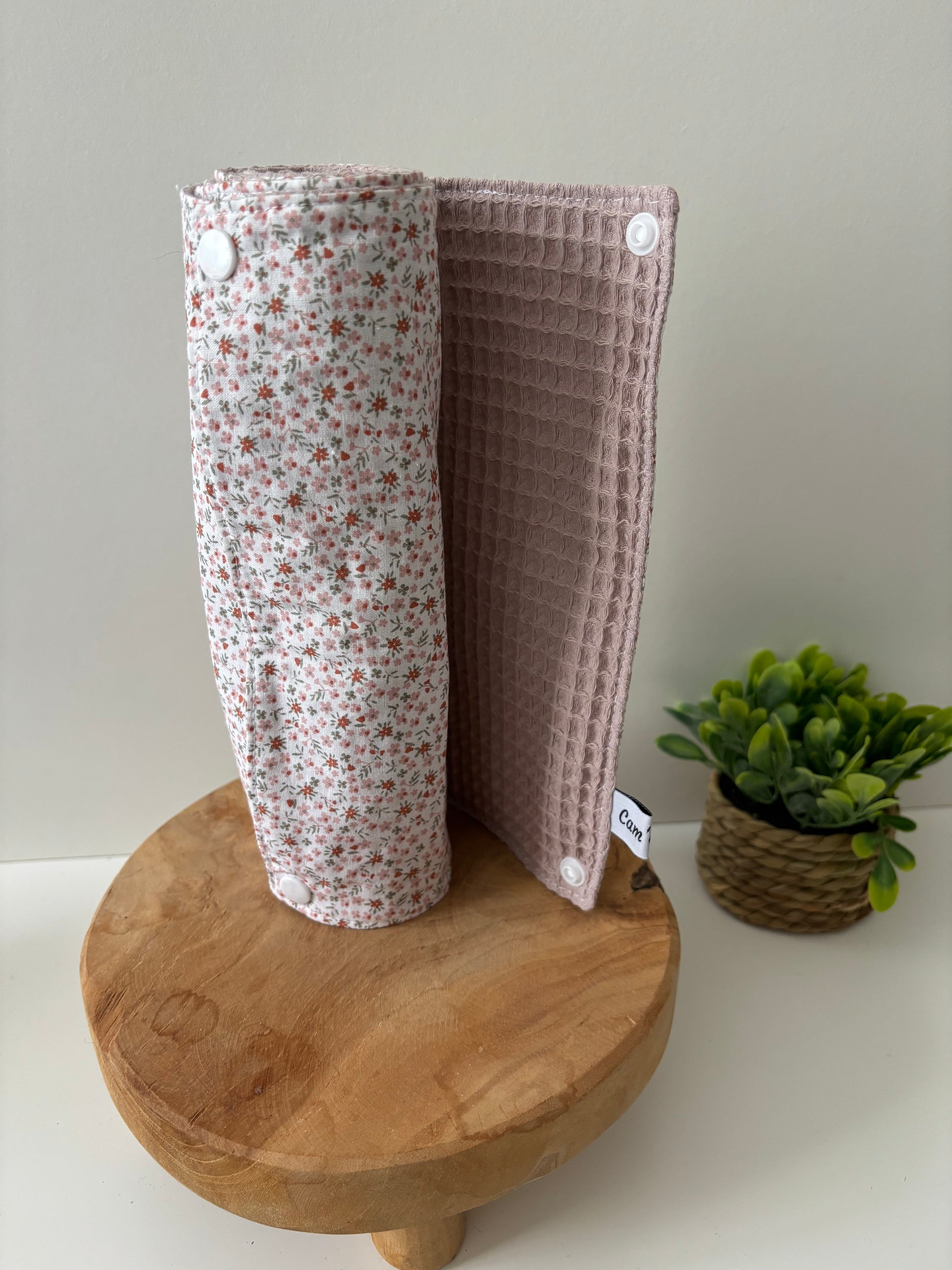 Essuie-tout lavable 6 feuilles, motif fleurs rose, double face coton et nid d’abeille