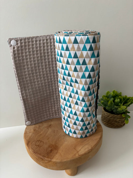 Lot de 8 feuilles d’essuie-tout lavables triangles attachées en rouleau grâce aux pressions, réutilisable