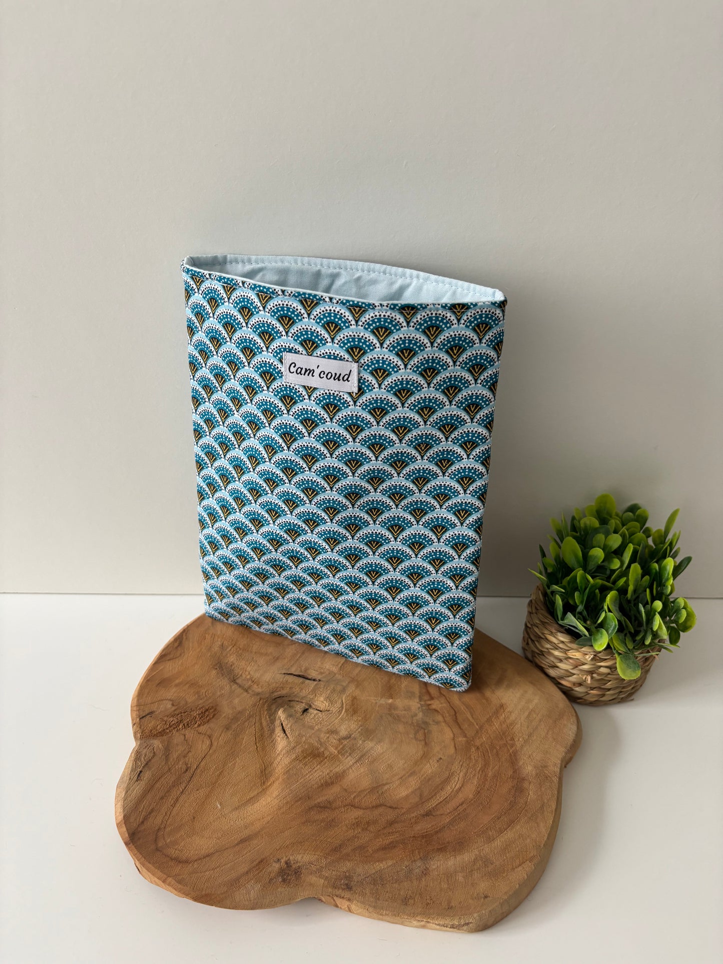Pochette à livre en coton motif éventails bleus