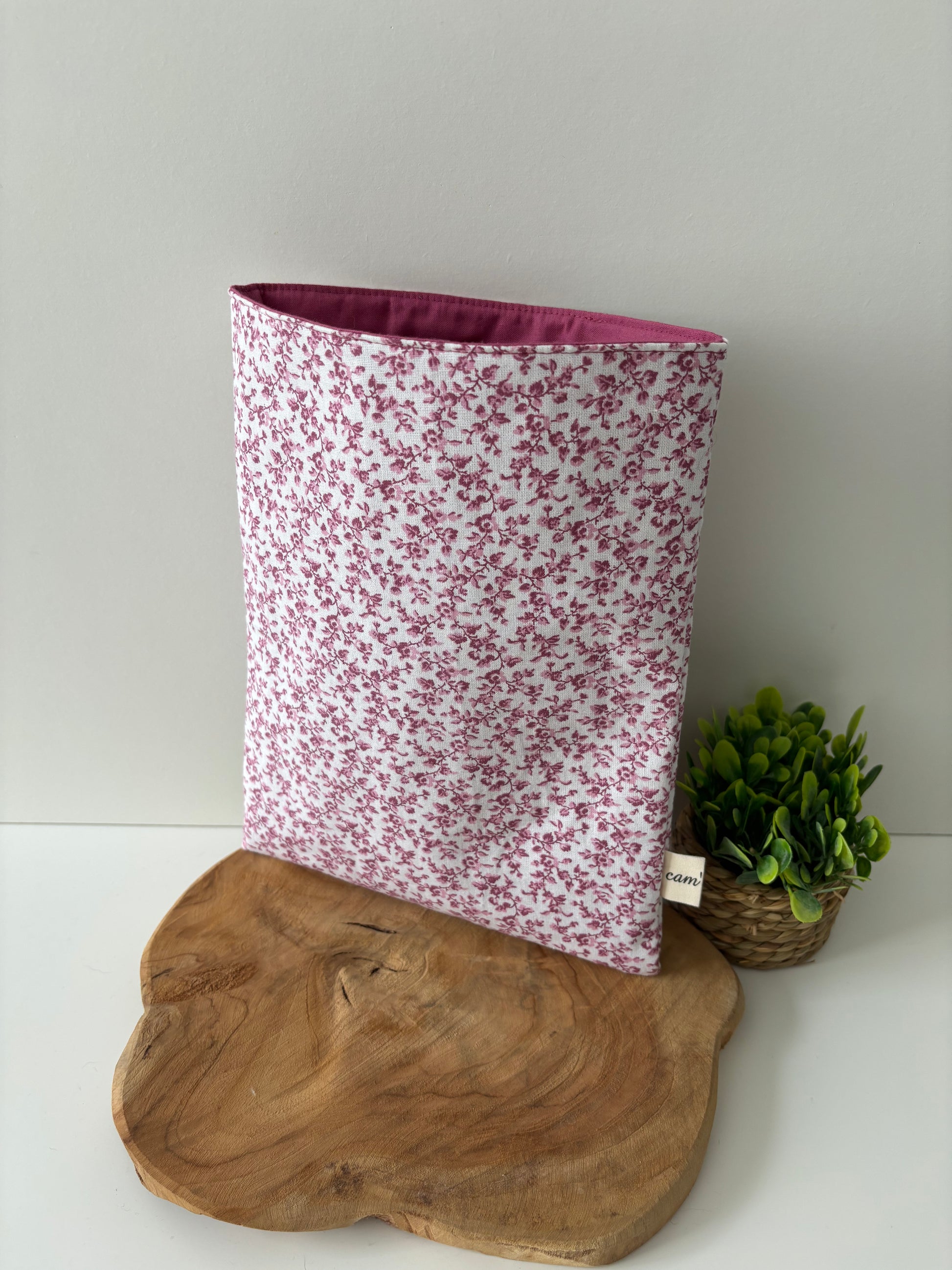 Pochette à livre en coton motif fleurs roses