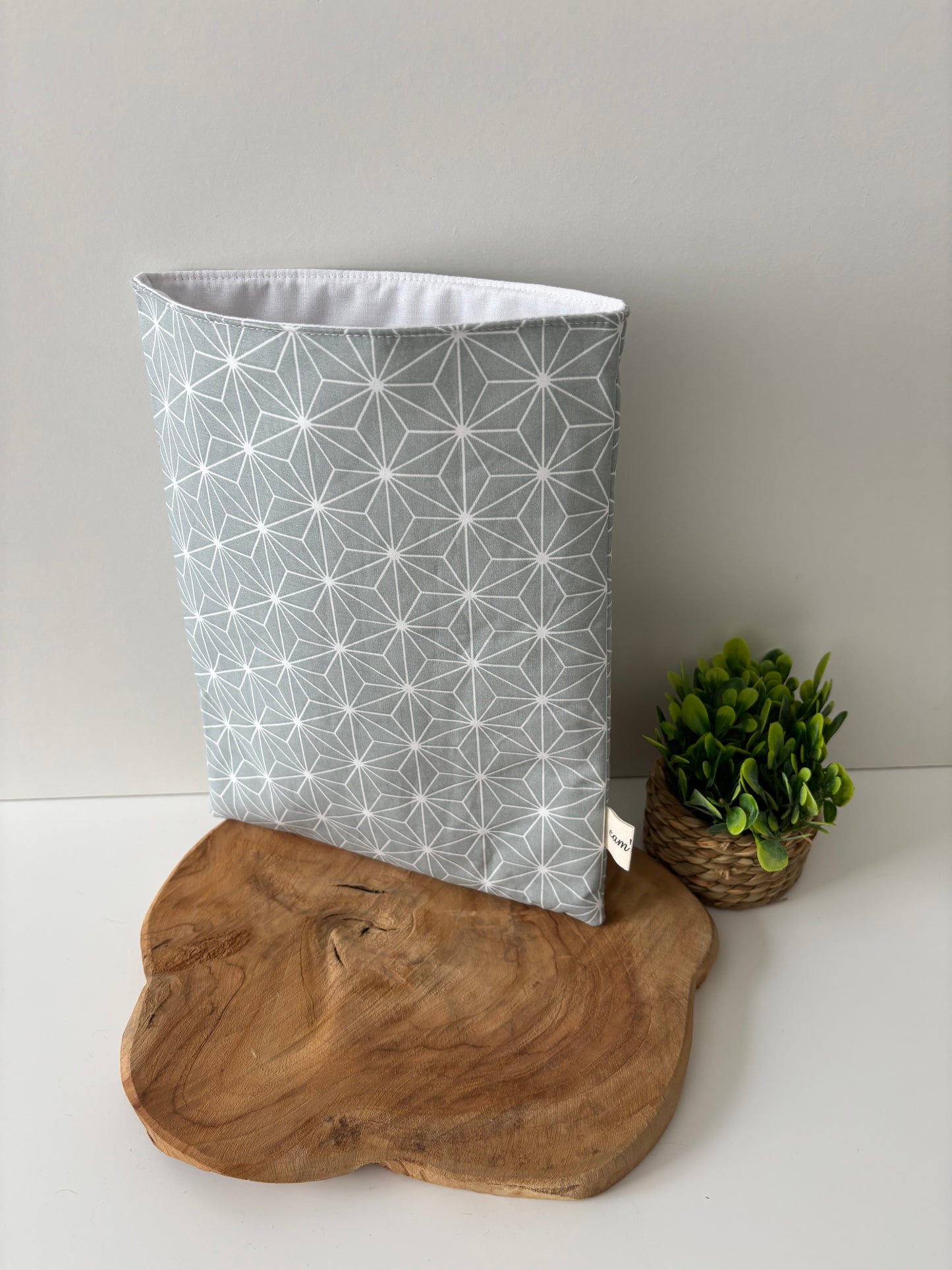 Pochette à livre en coton motif graphique céladon