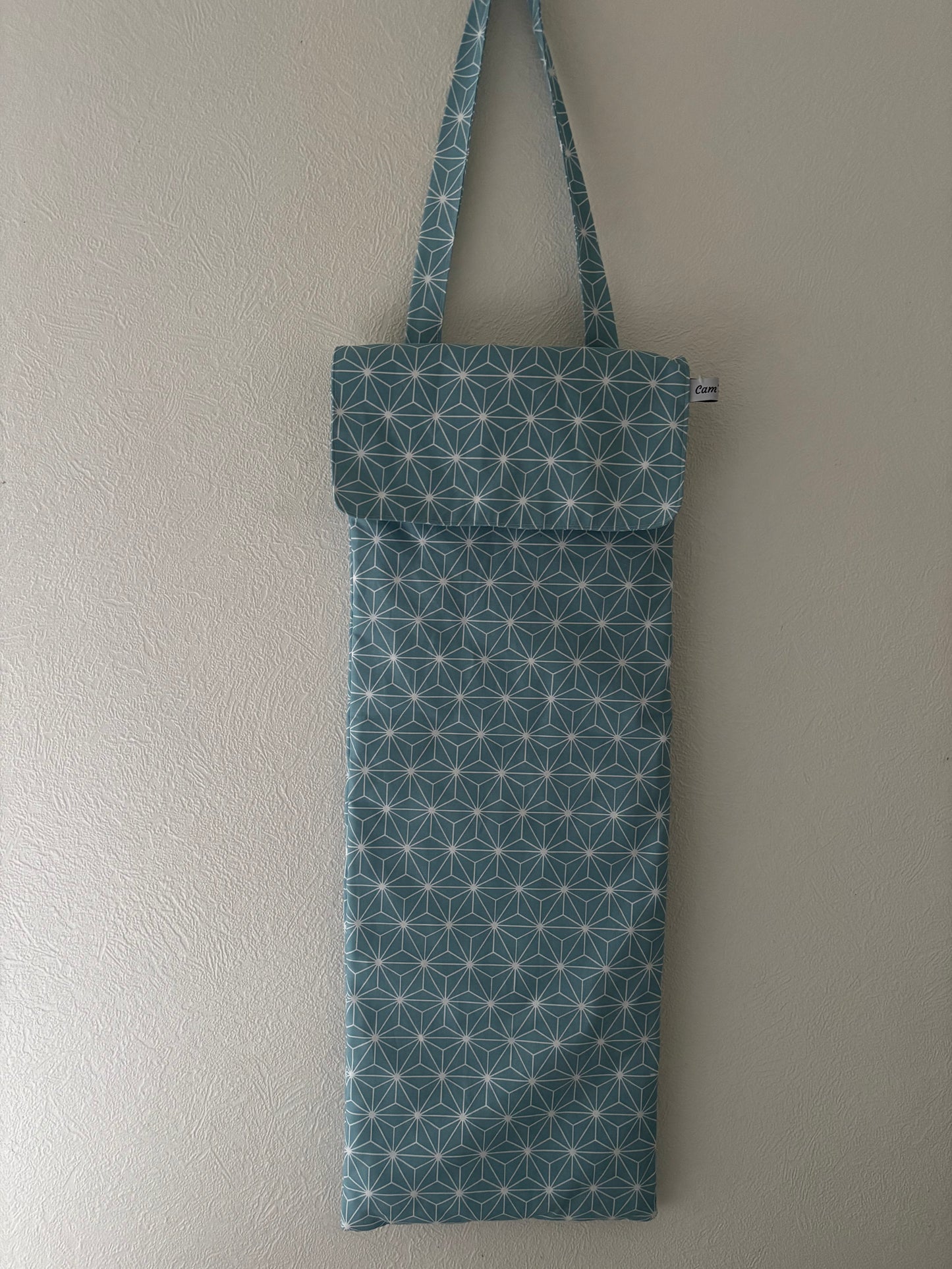 Sac à pain en coton bleu réutilisable suspendu, fait main en France