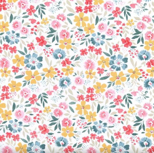 Coton enduit fleurs aquarelle