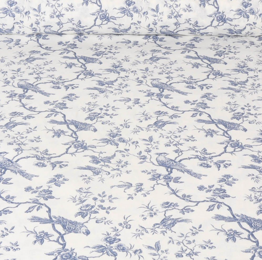 Oiseaux bleus fond blanc cassé