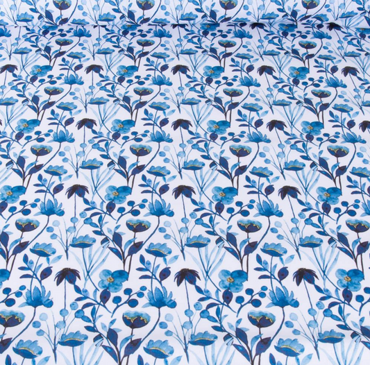 Fleurs bleues aquarelle fond blanc