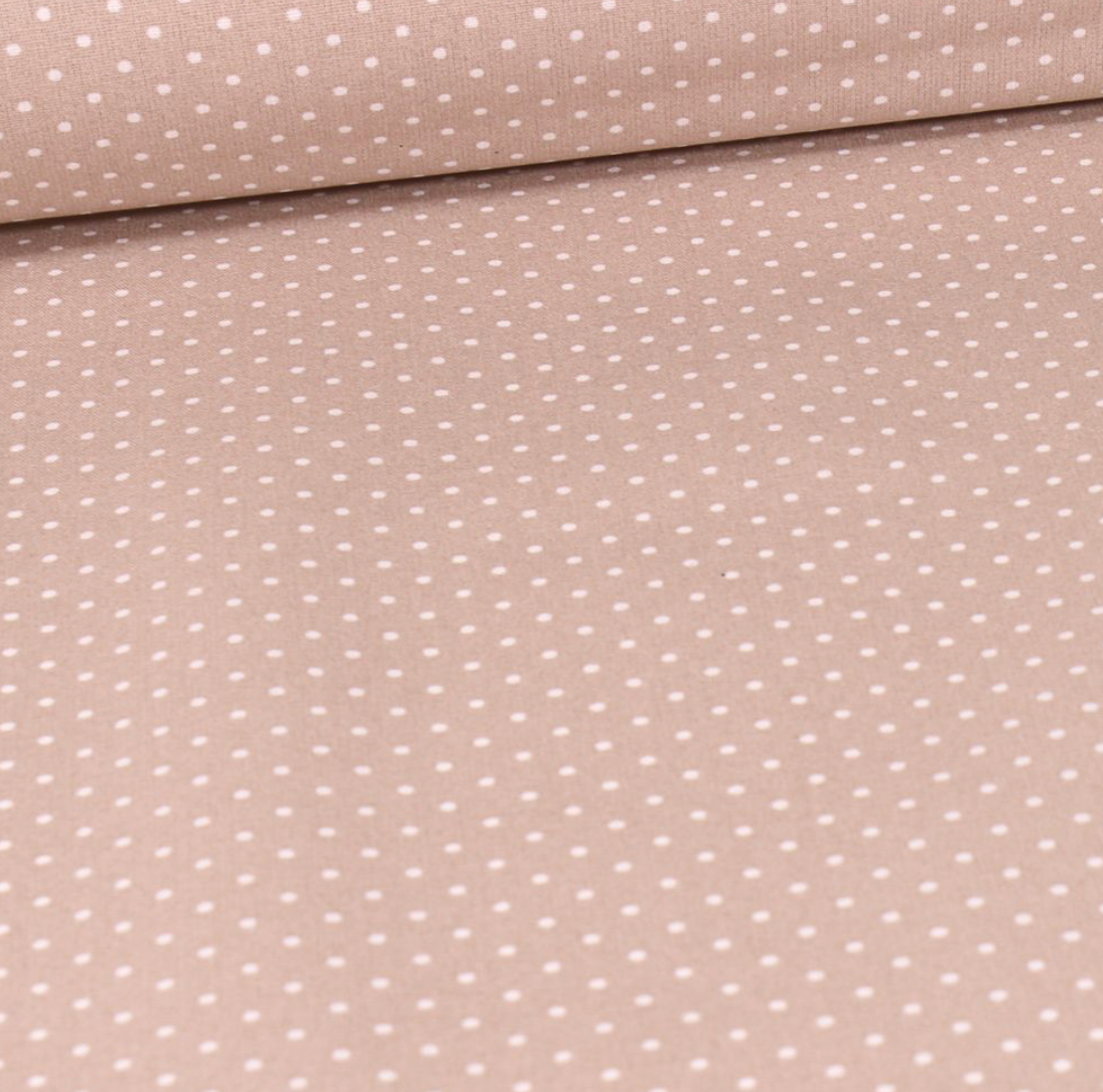 Coton enduit pois blancs fond beige