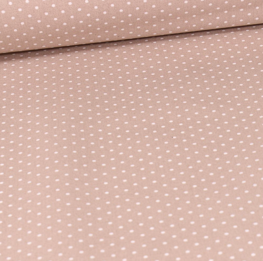 Coton enduit pois blancs fond beige