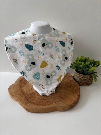 Bavoir bandana lavable pour bébé, motif koala, doux et absorbant avec éponge de bambou, à utiliser sous surveillance d’un adulte