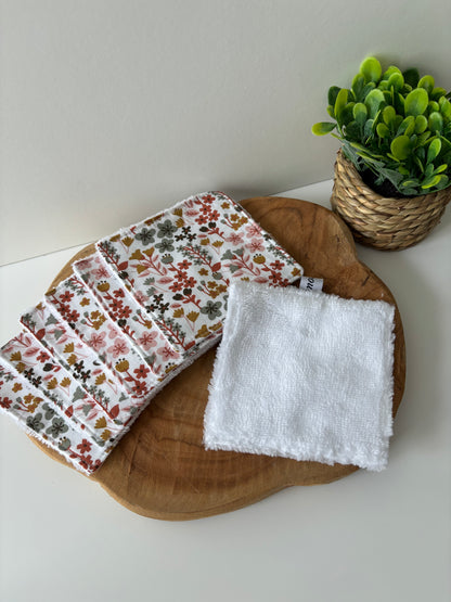 Lot de 7 cotons lavables motif fleurs roses, dos blanc