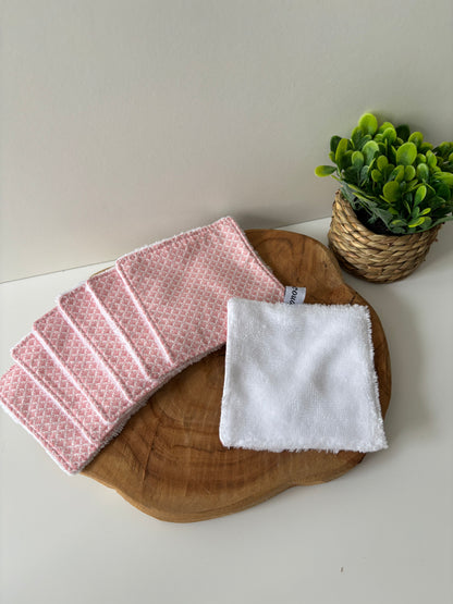 Lot de 7 cotons lavables motif géométrique rose, dos blanc