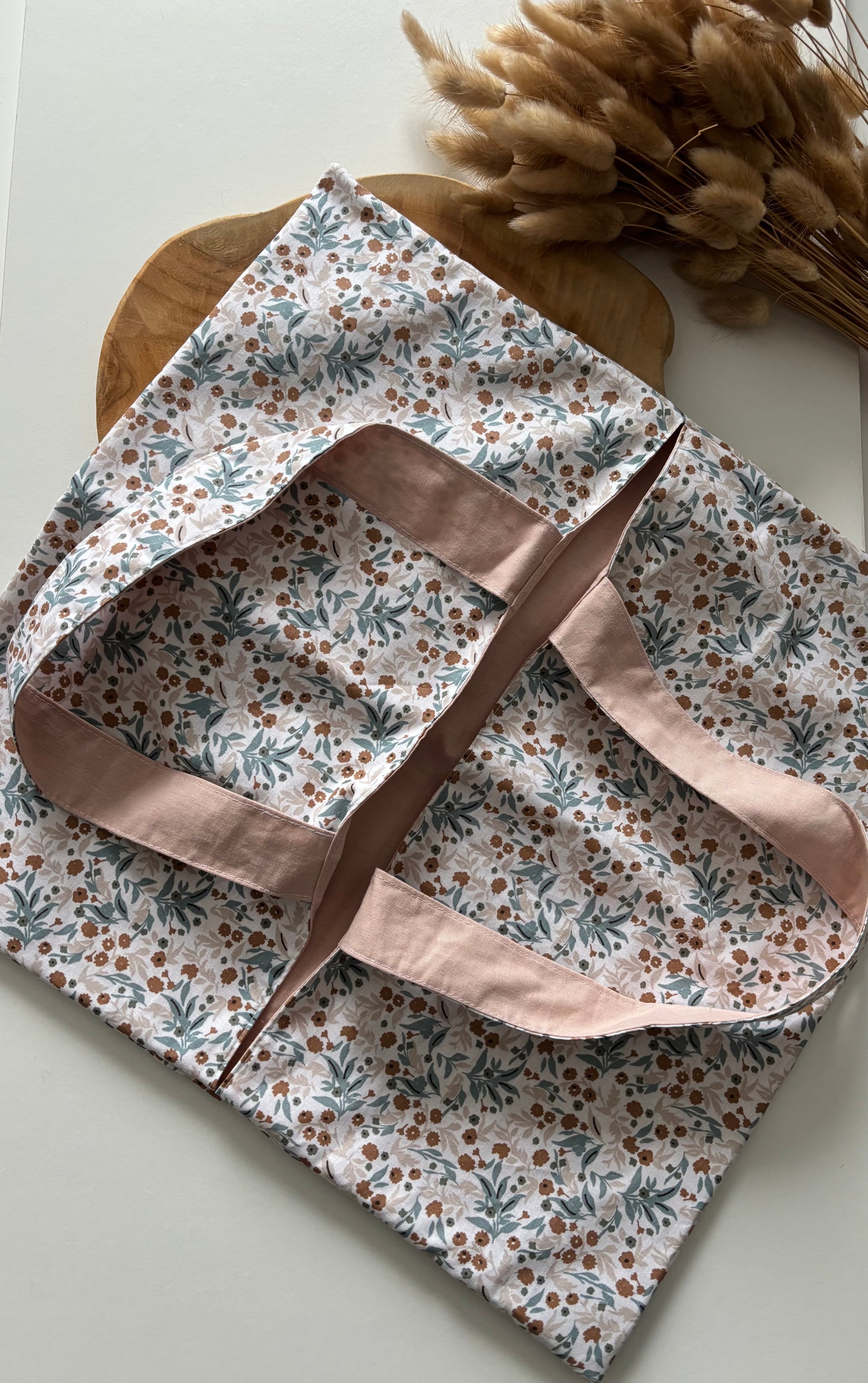 Sac à tarte lavable 38x38 cm, avec anses, motif Fleurs, réutilisable